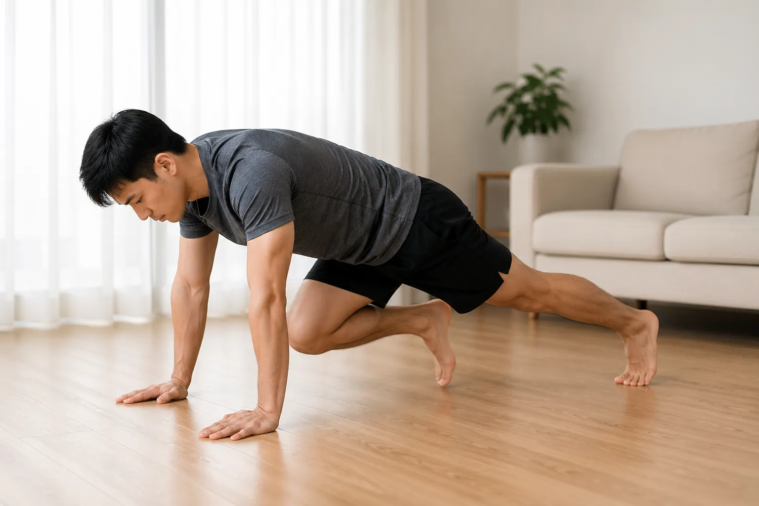Eenvoudige oefeningen thuis om fit en sterk te blijven, zonder apparaten of gewichten.